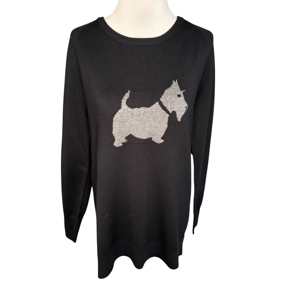 Chelsea & Theodore Black Scottie Dog Sweater Knit Top Women's Medium NWT‎